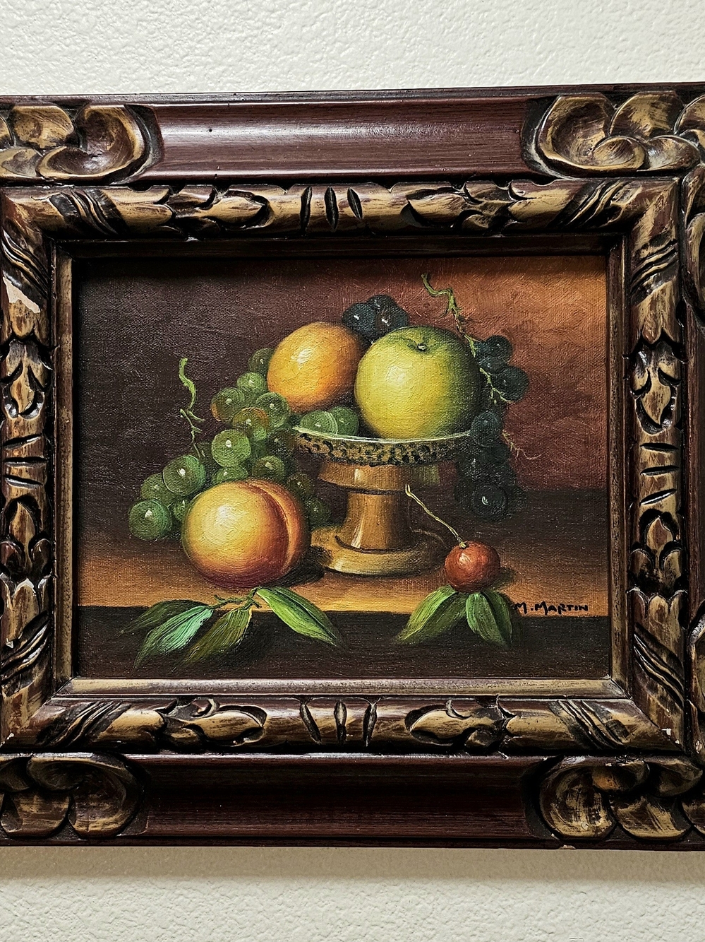 Still Life Fruit Oil Painting On Board Artist Signed Ornate Frame READ